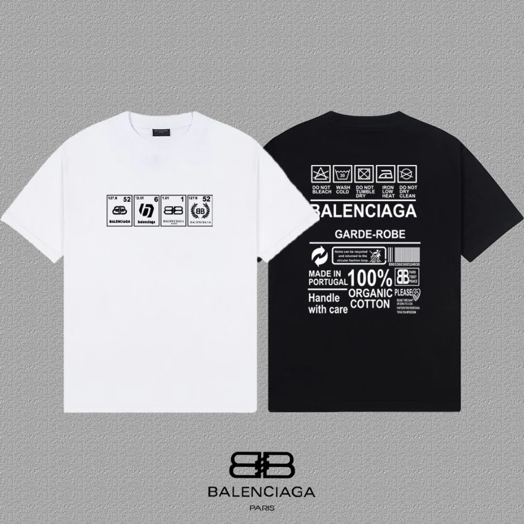 P80✨🔥 BALENCIAGA Paris lettering printed short-sleeved T-shirt. Custom-woven and dyed 300 grams of combed cotton heavyweight fabric. Zero color difference in threads. Perfect details. Different from the current currency version. Welcome to compare. Same Style for men and women. Must-sell in the picture above. Color: White Black Size: 1 2 3 4